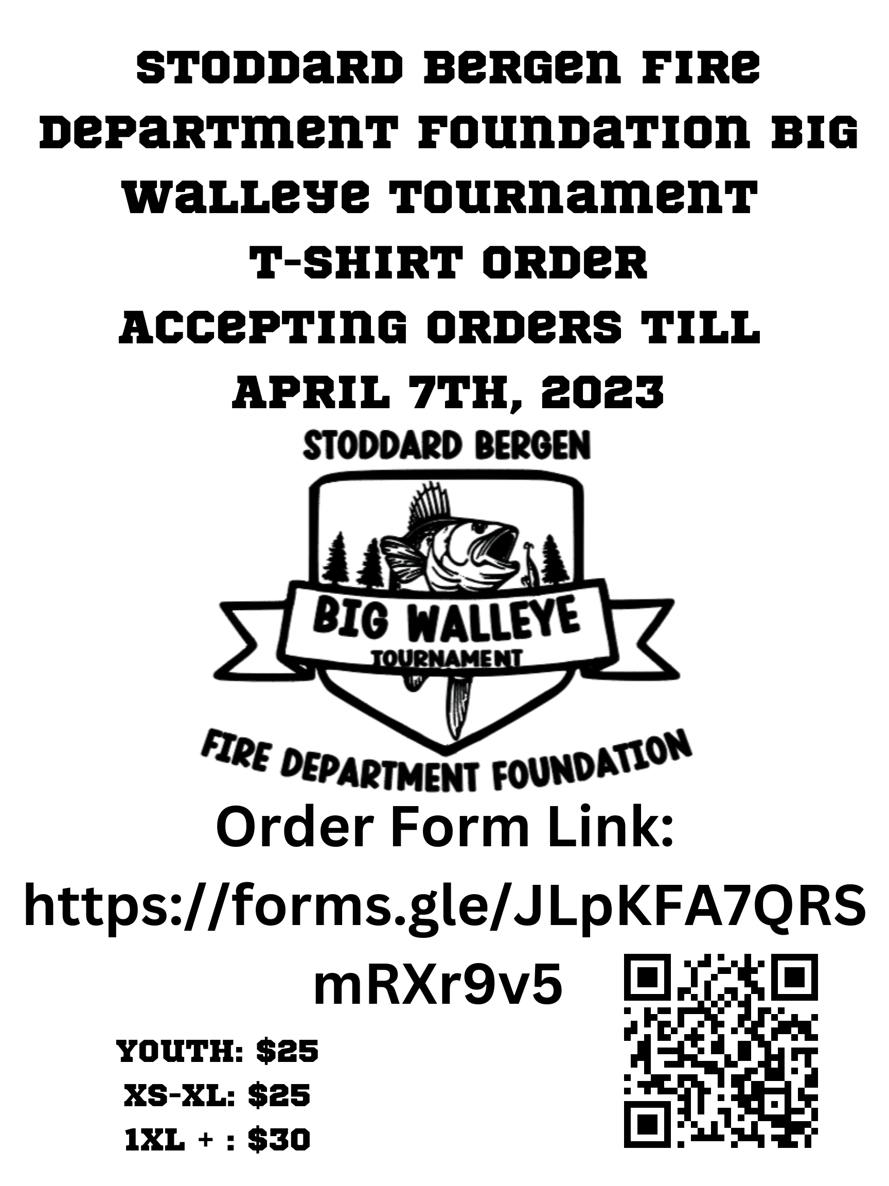 Stoddard Bergen Fire Department Foundation Big Walleye Tournament t-shirt order.png